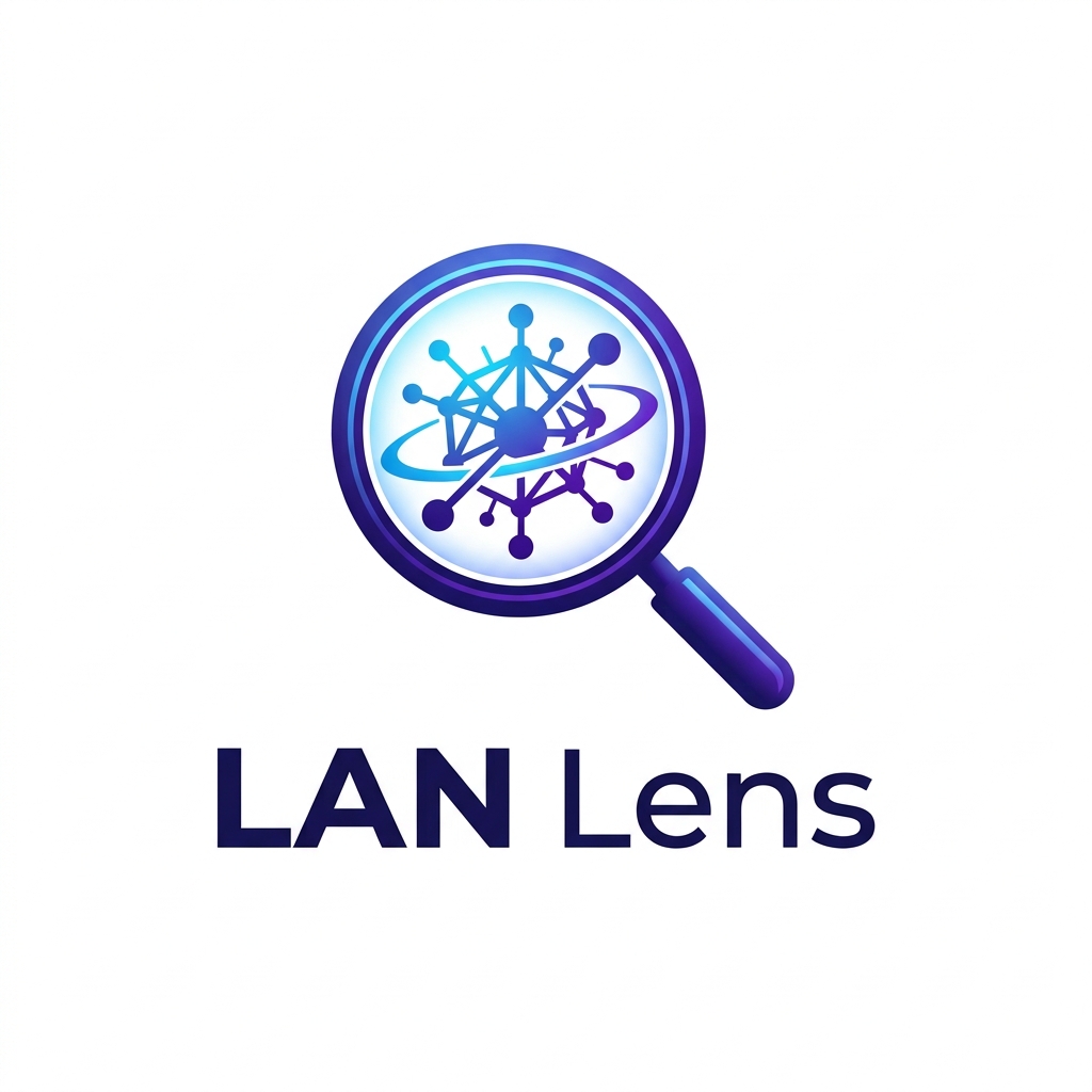 LAN Lens minimalist blue logo